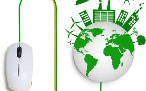 Une souris branchée à une terre verte